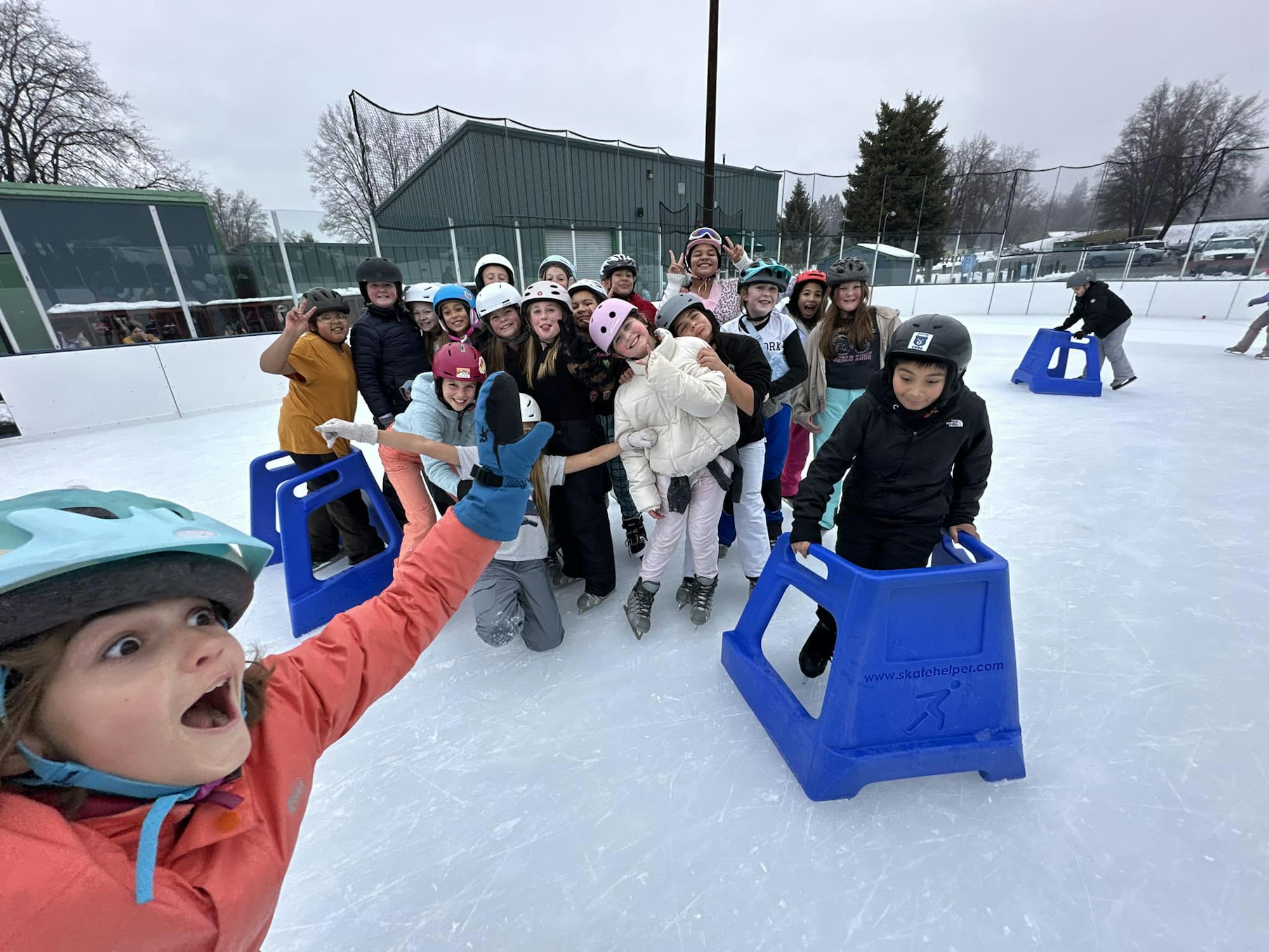 Kids learning to skate on treadmill